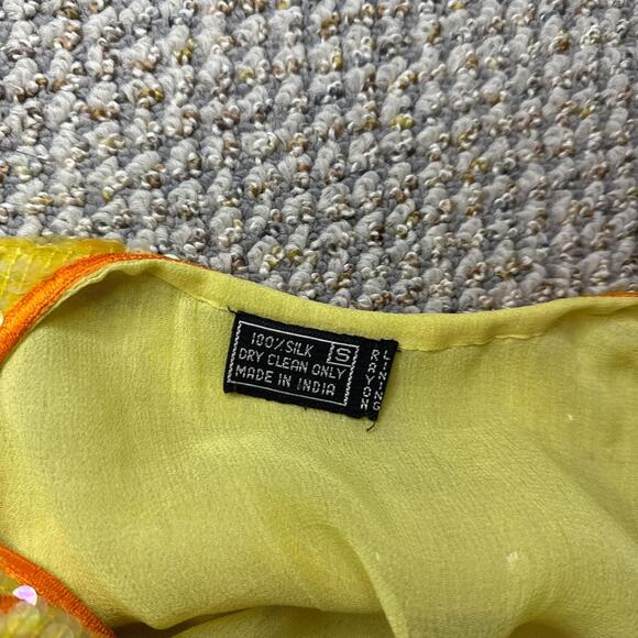 Gorgeous vintage yellow silk sequin abstract mini embroidered babydoll dress - Picture 6 of 6